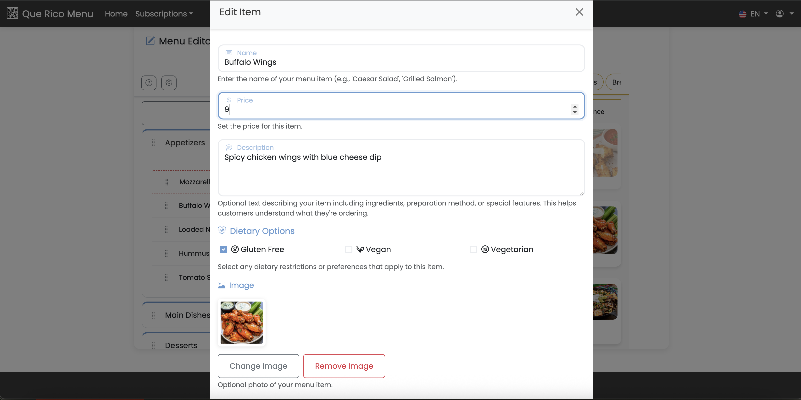 Menu instant updates interface