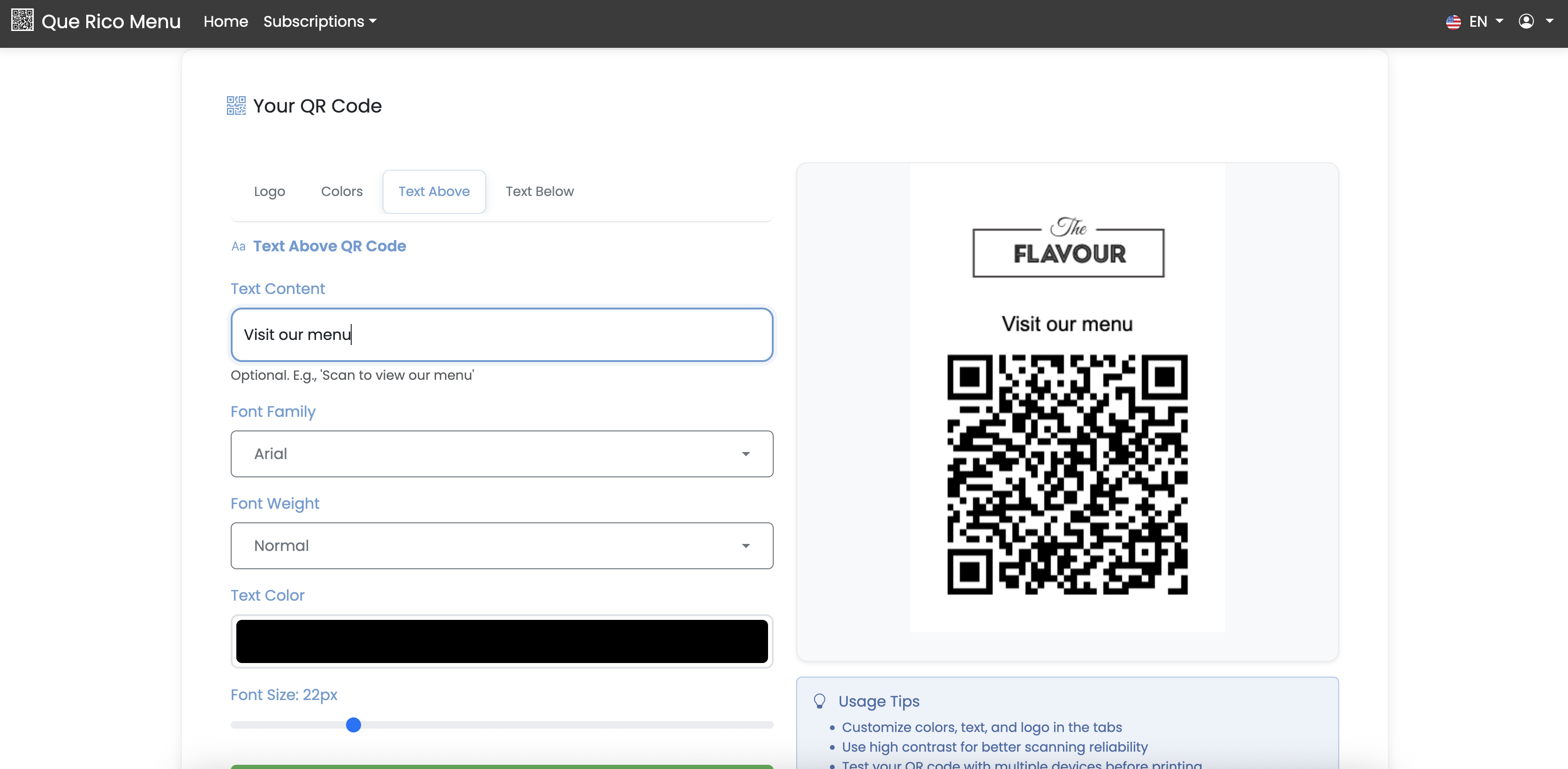 QR code customization interface
